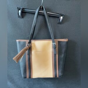 Maria Mezzanotte tote bag with black, brown, and tan accents
